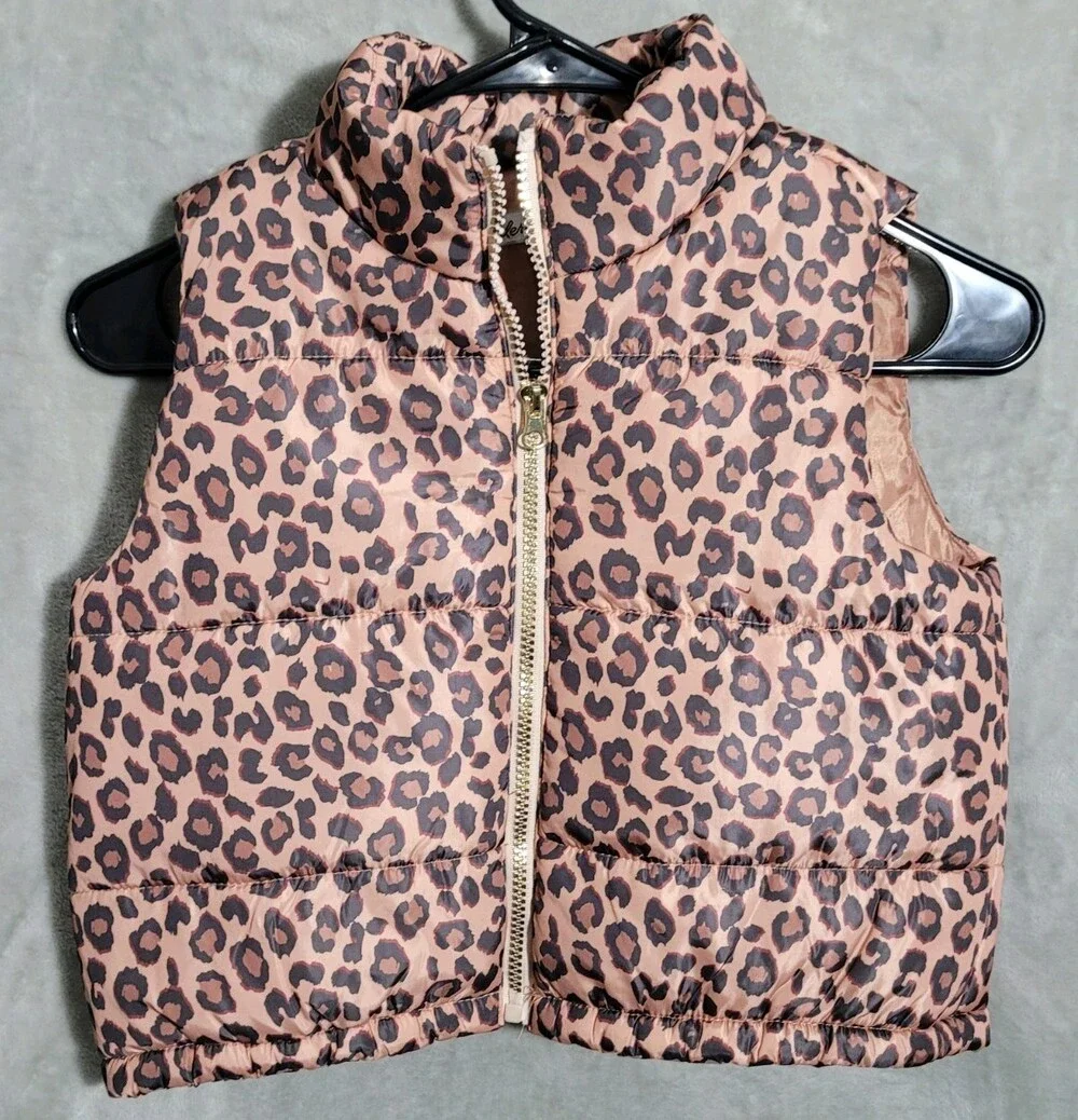 Derek Heart Girls Leopard Print Zip Up Puffer Vest Size 8